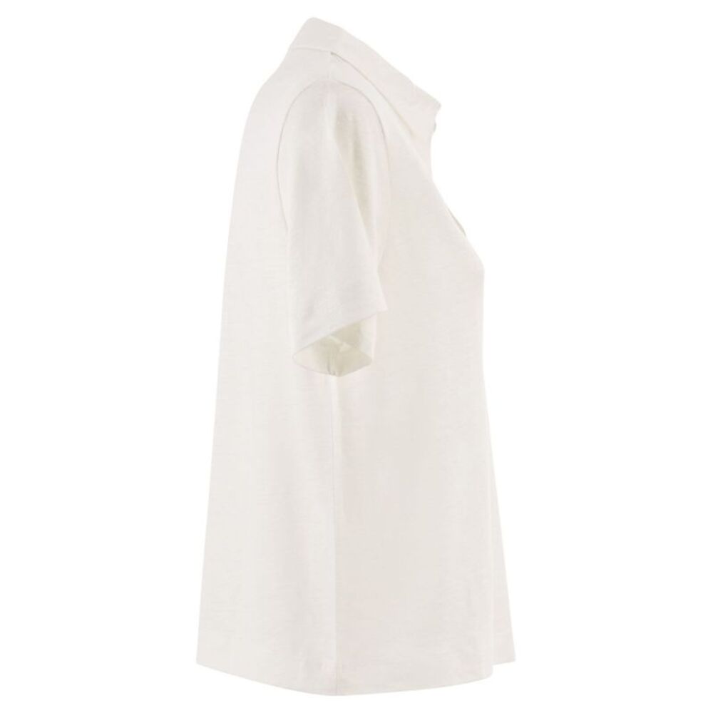 Majestic Women Cropped Linen Stretch Polo With V-Neck - Picture 3 of 4